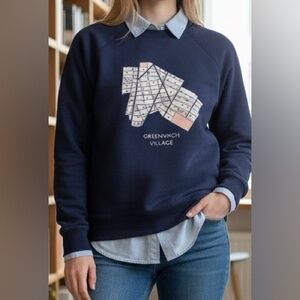 J Crew Navy Crew Neck Greenwich Village Sweatshirt Size Large